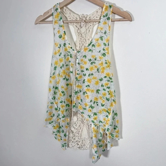 FREE PEOPLE FLORAL CROCHET BACK SLEEVELESS  TANK - Picture 3 of 11